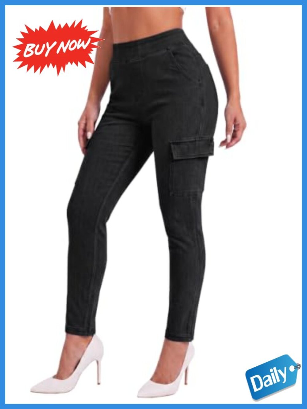 High Waisted Skinny Cargo Jeans Stretchy Denim Tummy Control Jeggings